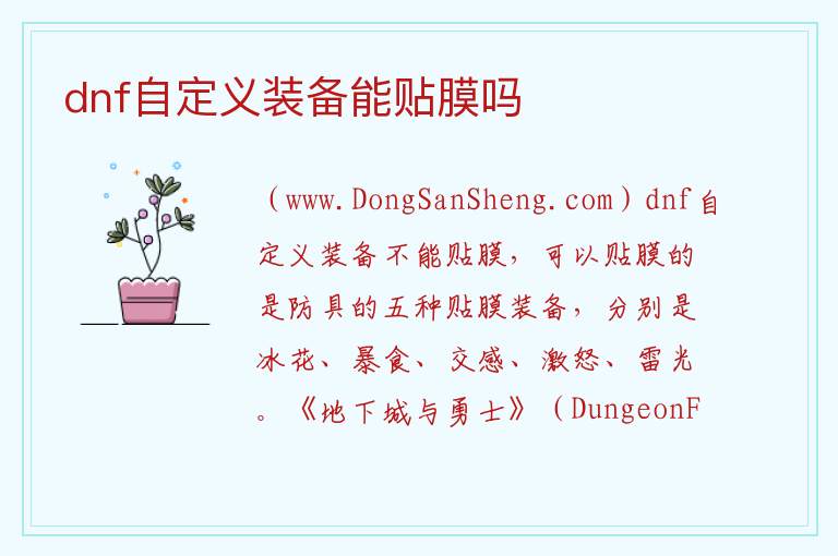 dnf自定义装备能贴膜吗 dnf自定义装备怎么洗